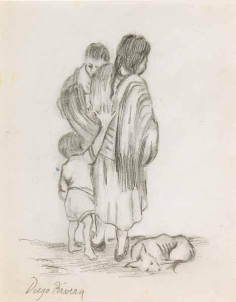 Appraisal: Diego Rivera Mexican - Campesino Mother and Children with Dog