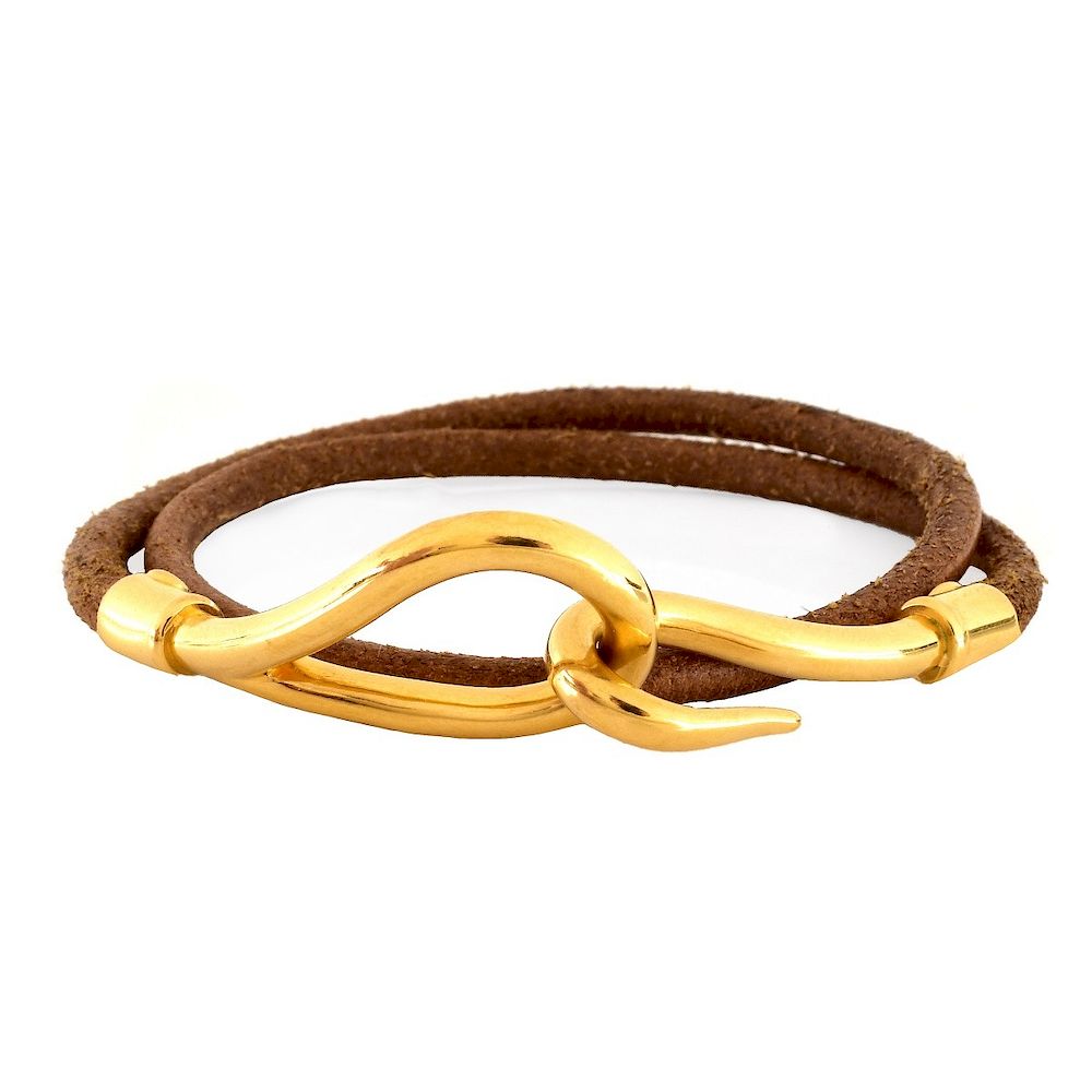 Appraisal: Hermes Brown Leather Jumbo Double Tour Bracelet Hermes Brown Leather