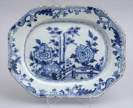 Appraisal: DUTCH DELFT BLUE AND WHITE CHAMFERED RECTANGULAR PLATTER x in