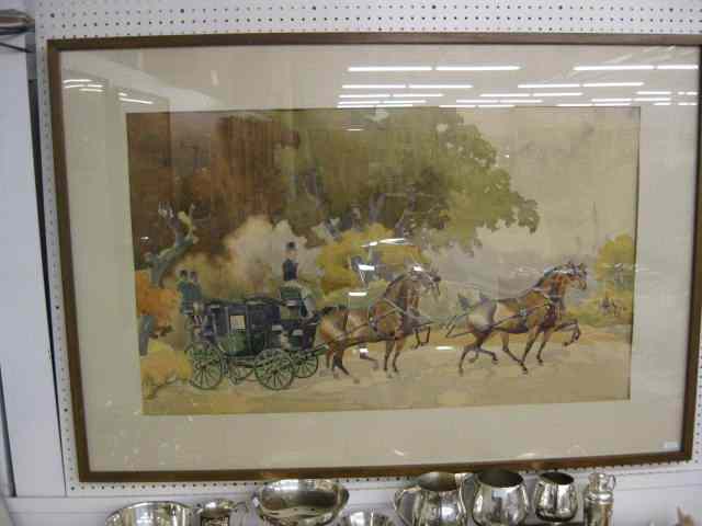 Appraisal: Harold Breul Watercolor of Coach and Fourin Hand signed dated