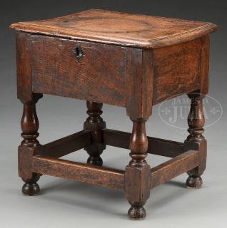 Appraisal: JACOBEAN CARVED OAK SLIPPER STOOL JACOBEAN CARVED OAK SLIPPER STOOL