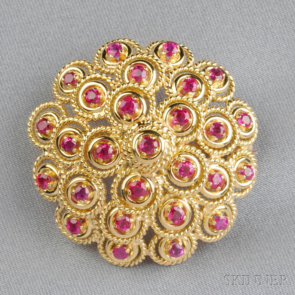 Appraisal: kt Gold and Ruby Brooch Tiffany Co Italy set with