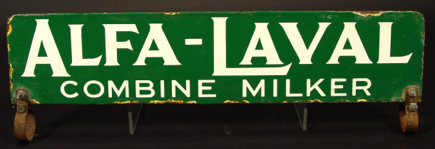 Appraisal: Enamel double sided advertising sign for 'Alfa-Laval Combine Milker' cm