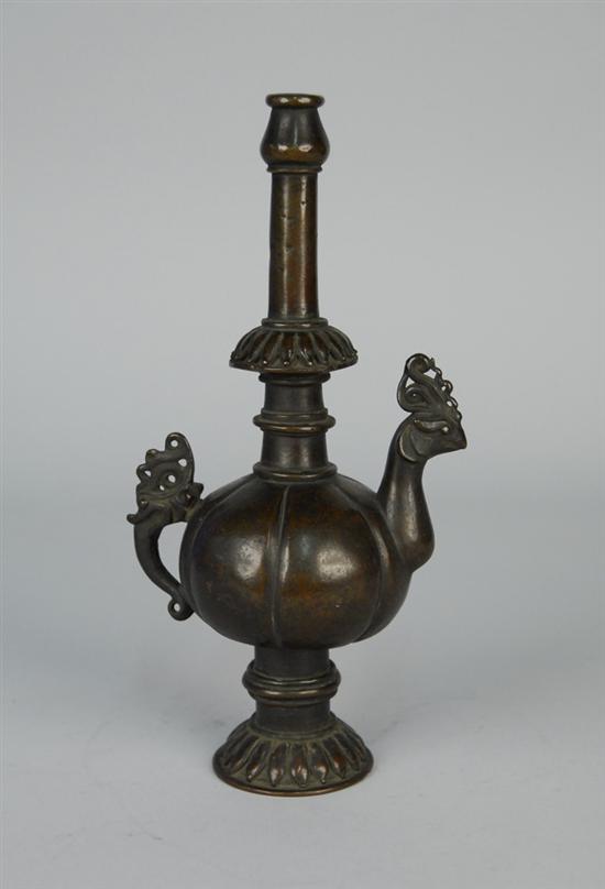 Appraisal: CHINESE BRONZE BOTTLE FORM ROOSTER VESSEL height inches