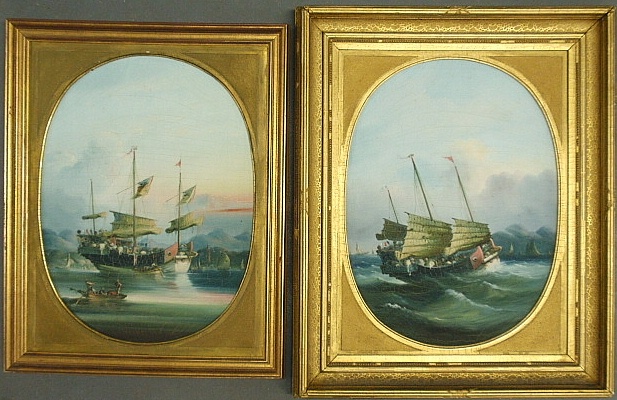 Appraisal: - Pair of oval oil on board seascapes th c