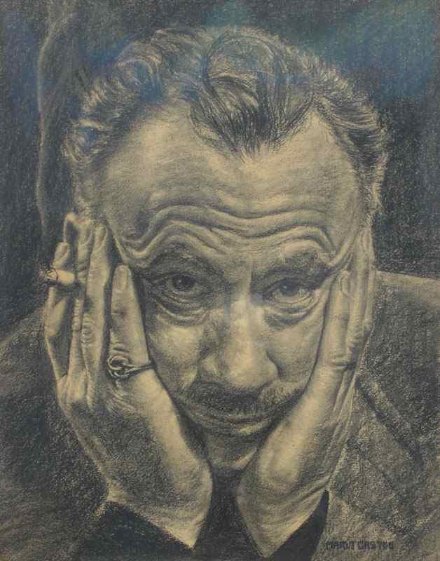 Appraisal: CASTRO Mario American - Portrait of Author John Steinbeck Charcoal