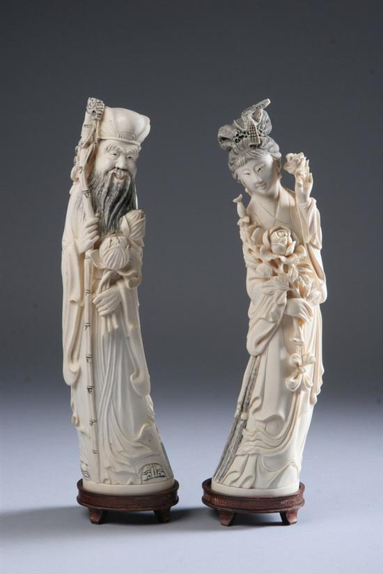 Appraisal: CHINESE IVORY FIGURES OF MEIREN AND IMMORTAL th century -