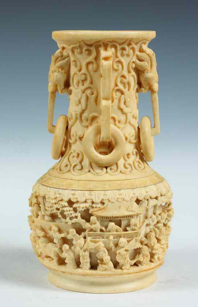 Appraisal: CHINESE IVORY VASE - th c Chinese Carved Ivory Vase