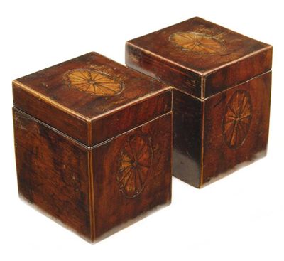 Appraisal: A pair of mahogany and marquetry cube tea caddies each