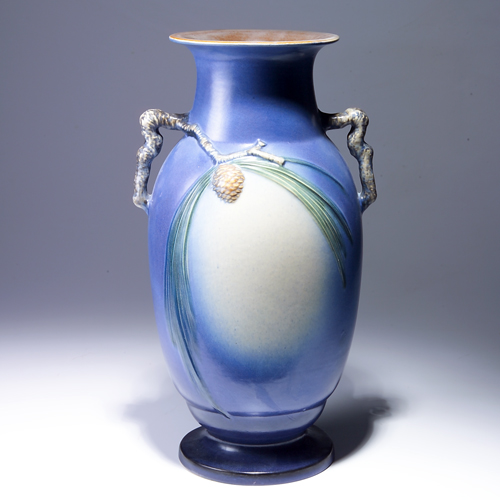 Appraisal: ROSEVILLE Blue Pine Cone vase - Restoration to chips at