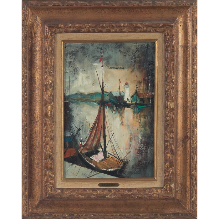 Appraisal: Bernard Lignon American b ''Harbor Scene '' c oil on