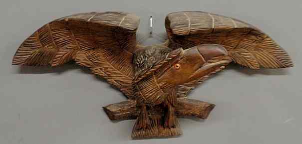 Appraisal: Folk art carved eagle late th c with glass eye