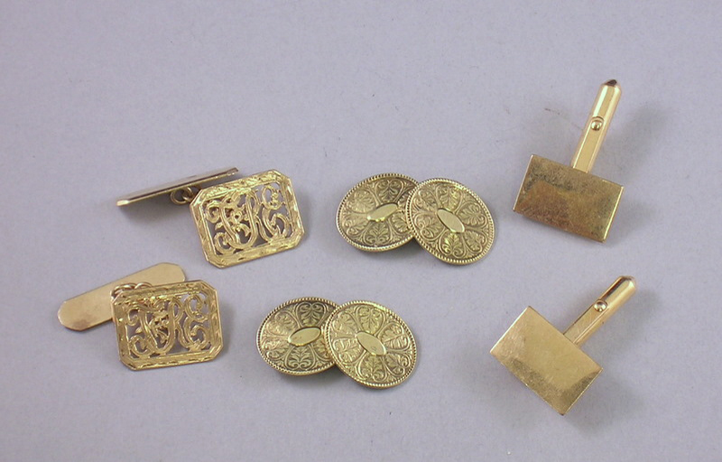 Appraisal: Three Pairs of Gold Cuff Links one kt gold and