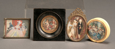 Appraisal: European School th- th Century Four Miniature Watercolors Each on