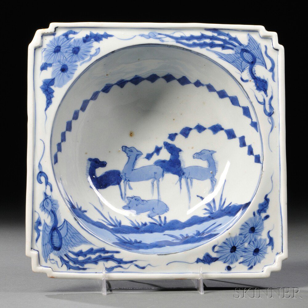 Appraisal: Blue and White Export Bowl with Square Flange China for