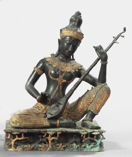 Appraisal: Thai Cast-Bronze Figure of a Court Musician the seated figure