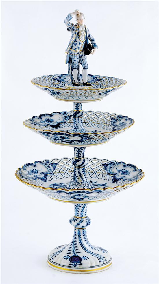 Appraisal: Meissen porcelain three-tier dessert stand graduated reticulated plates supported by