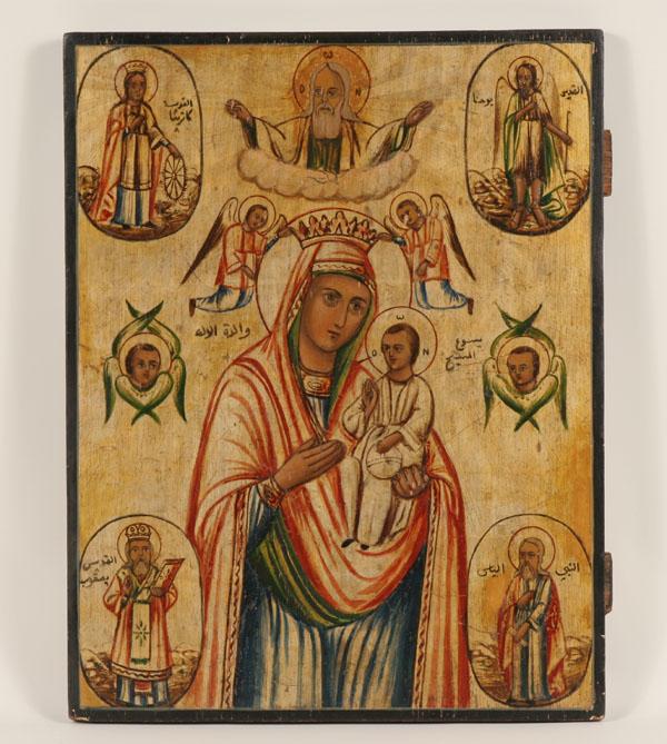 Appraisal: Late th century icon depicting the Virgin and Child surrounded