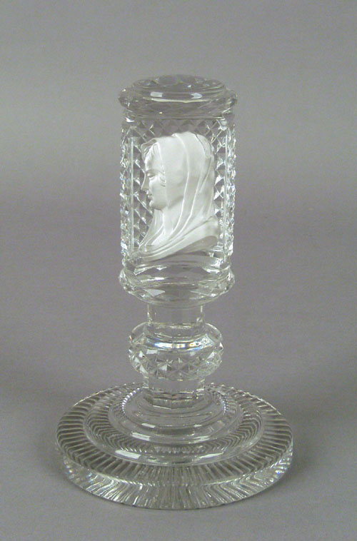 Appraisal: Colorless cut glass paperweight ca with a sulfide bust of