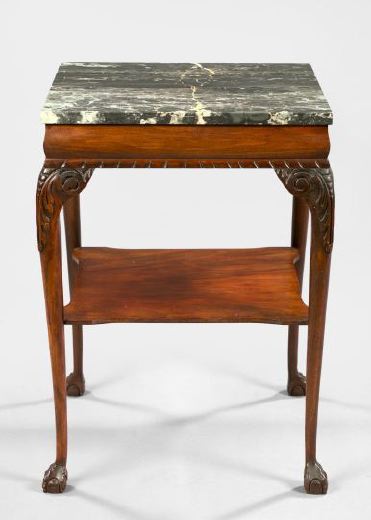 Appraisal: American Chippendale Revival Mahoganized Poplar and Marble-Top Occasional Table first