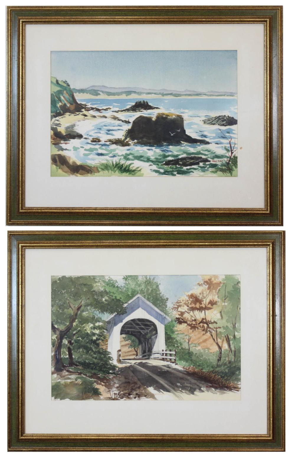 Appraisal: TWO WATERCOLORS ON PAPER BY MACKAY seascape and a covered