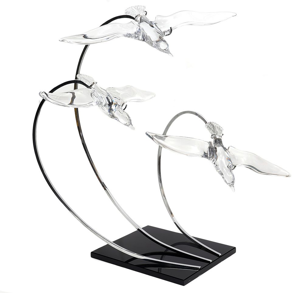 Appraisal: Daum 'Atlantique' Crystal Flying Seagull Sculpture flying crystal seagulls on