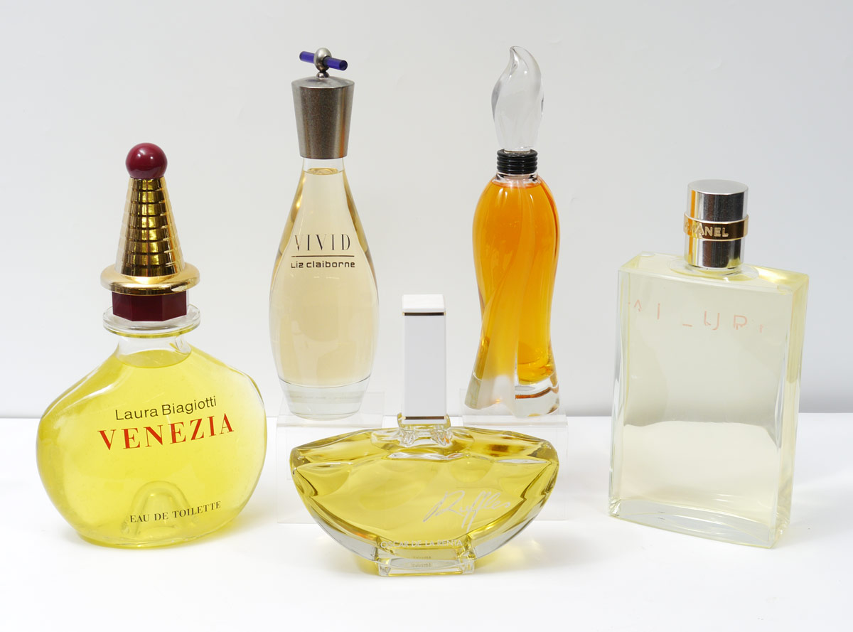 Appraisal: COLLECTION OF FACTICE PERFUME BOTTLES pieces to include ''Ruffles'' Oscar