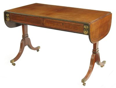 Appraisal: A th century mahogany sofa table the partridge wood banded