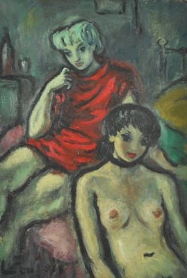 Appraisal: L Foujols French th Century Two Ladies Oil on canvas