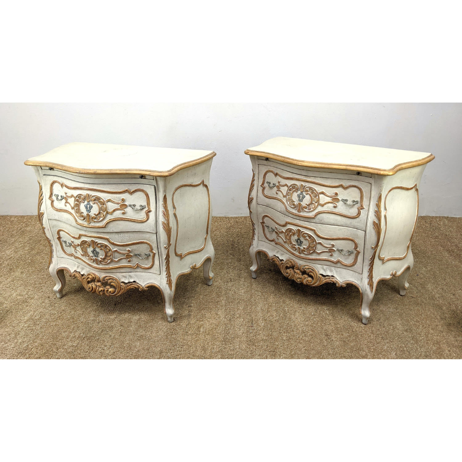 Appraisal: Pr Painted French Provincial Night Stands Gilt paint trim Dimensions