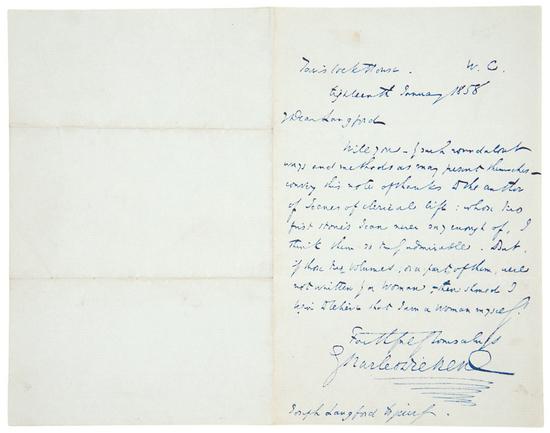 Appraisal: DICKENS Charles Autograph letter signed to Joseph Langford of the