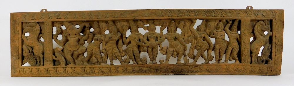 Appraisal: Indian Hindu Carved Wood Dancers Ganesha Frieze India th Century