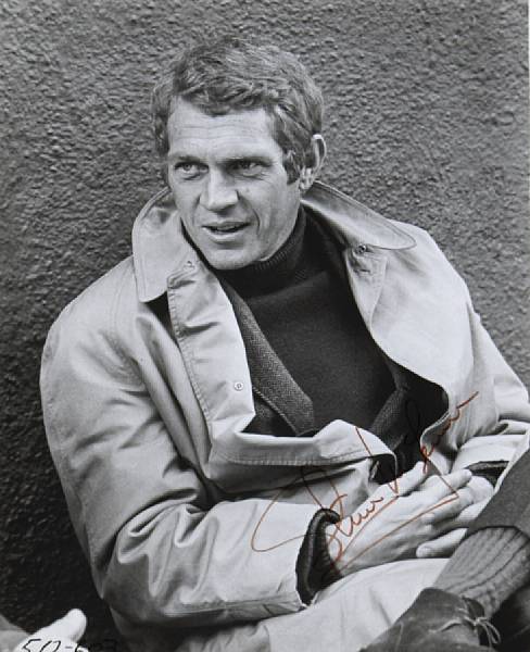 Appraisal: One signed image of Steve McQueen on the set of