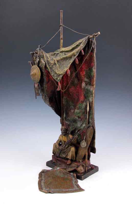 Appraisal: BERGMAN AUSTRIAN BRONZE ORIENTALIST FIGURAL LAMP ''A Seated Bedouin Guard''