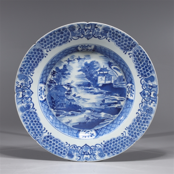 Appraisal: Chinese blue and white enameled porcelain charger with landscape and