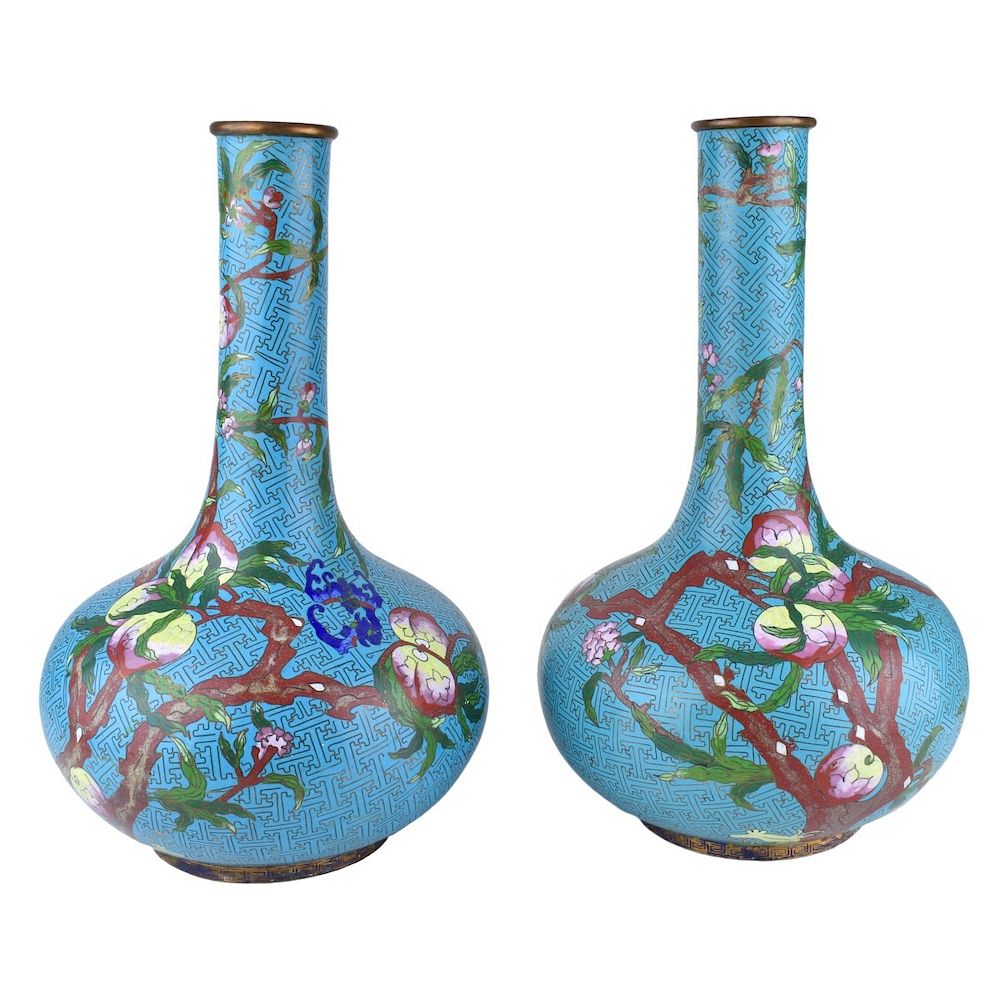 Appraisal: Large Pair of Chinese Cloisonne Enamel Vases Large Pair of