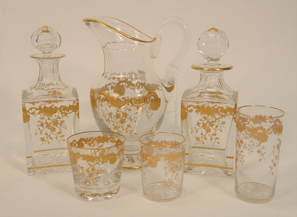 Appraisal: Thirty-Four Piece St Louis Massenet Clear Gold Encrusted Crystal group