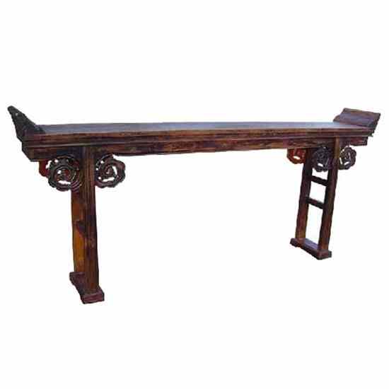 Appraisal: A Chinese Shandong Walnut Trestle-Leg Table circa having everted flanges