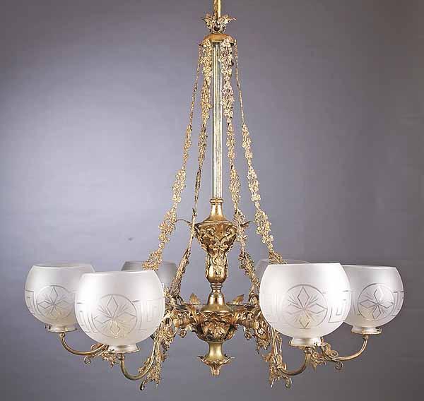 Appraisal: A Fine American Rococo Gilt Bronze Six-Light Gasolier mid- th