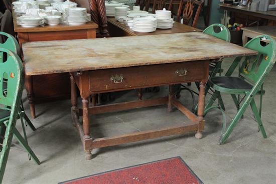 Appraisal: PIN TOP TAVERN TABLE With turned legs and drawer Brass