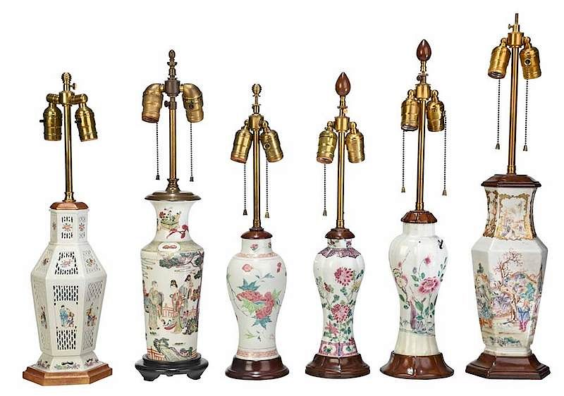 Appraisal: Six Chinese Export Vases Converted to Lamps th th century