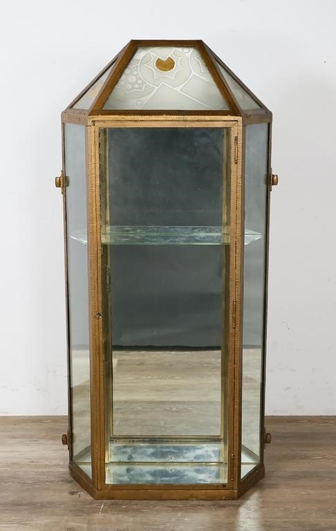 Appraisal: Art Deco hanging wall vitrine th century Metal frame frosted