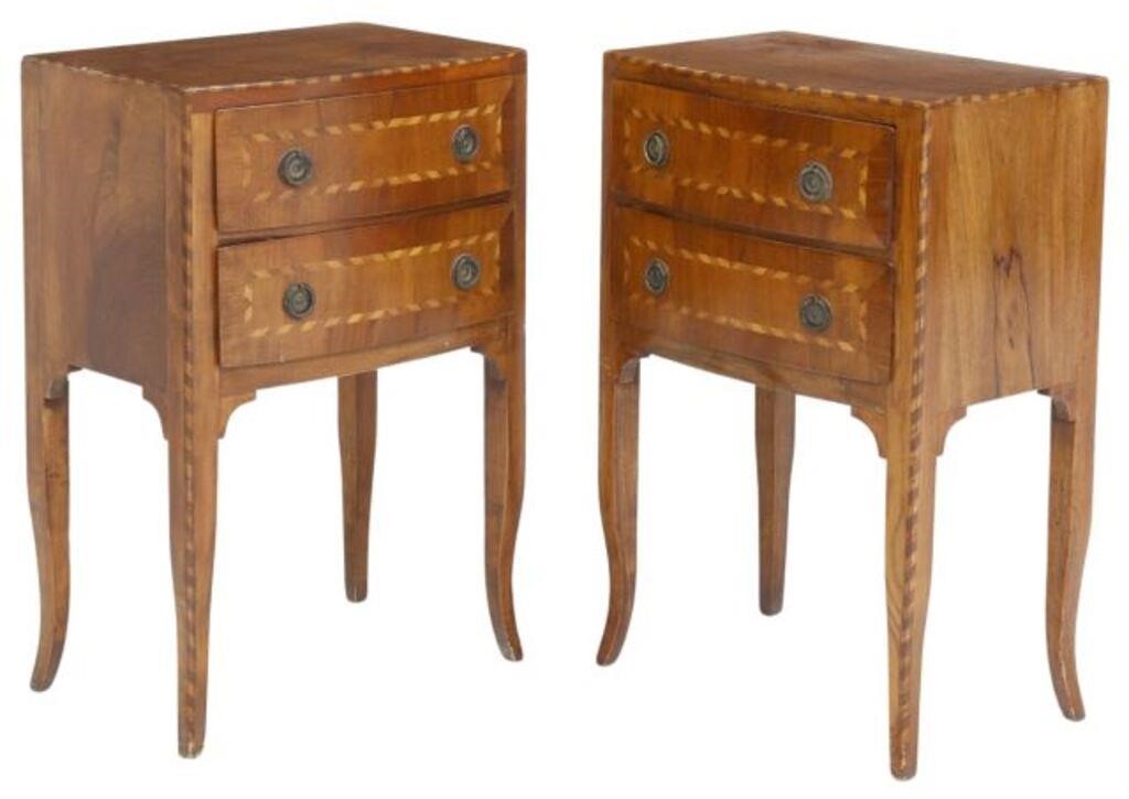 Appraisal: pair Italian figured bedside cabinets th c case with contrasting