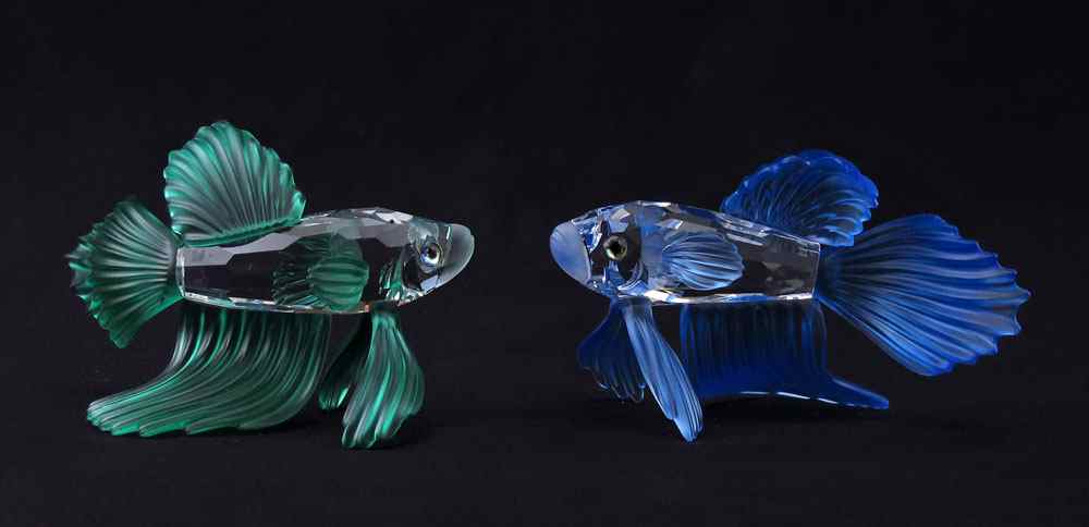 Appraisal: SWAROVSKI CRYSTAL FIGURINES Two Heinz Tabertshofer designed SIAMESE FIGHTING FISH