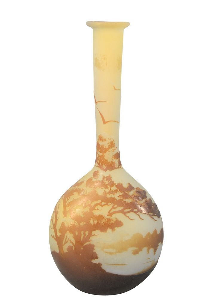 Appraisal: Galle Cameo Art Glass Vase bottle form with landscape and