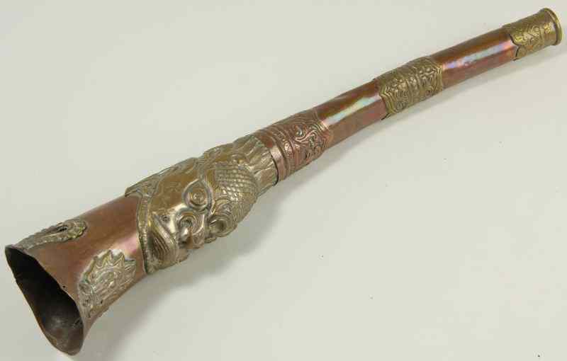 Appraisal: Tibetan Hunter's Horn th century silver washed brass and copper