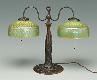 Appraisal: Handel style lamp Tiffany style shades bronze base with shaft