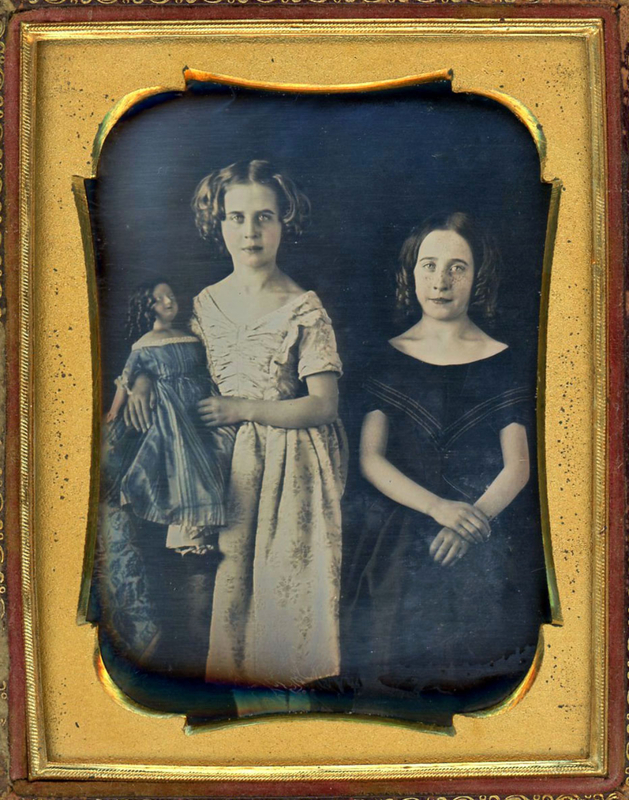 Appraisal: GIRLS DOLL DRESSED IN BLUE DAGUERREOTYPE Quarter plate The two