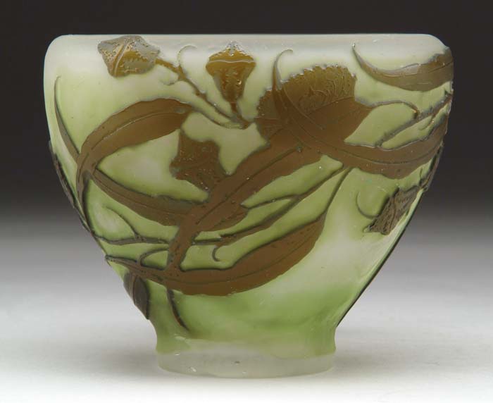 Appraisal: GALLE VASE Olive green and gray flowers leaves and branches