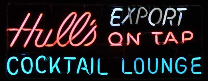 Appraisal: Hull's Export Cocktail Neon Sign Description s Pink turquoise and